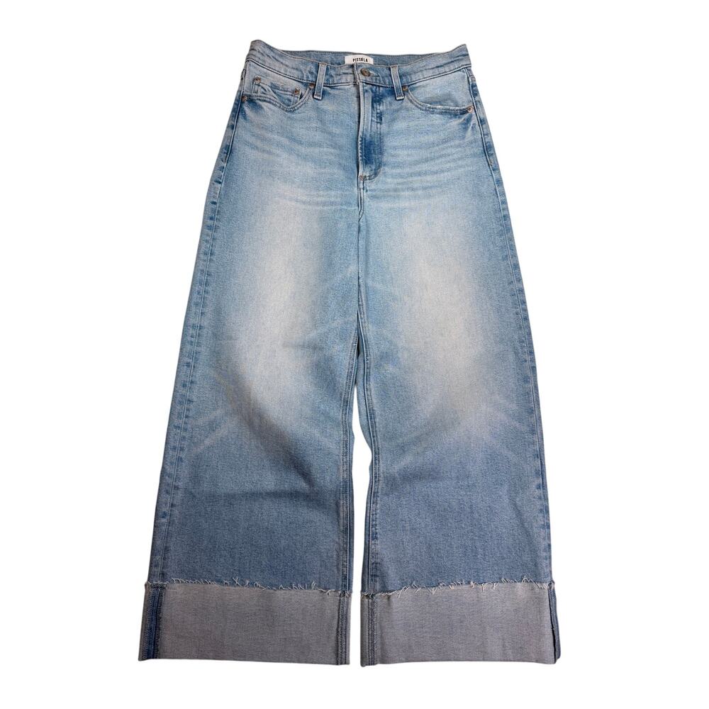 Pistola Lana Crop Wide Leg Jeans 29 Snowcat Light Wash Cuffed Raw Hem